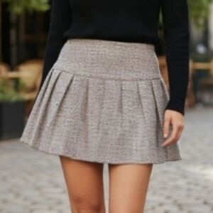 NEW- Heather Gray Pleated Skater Mini Skirt